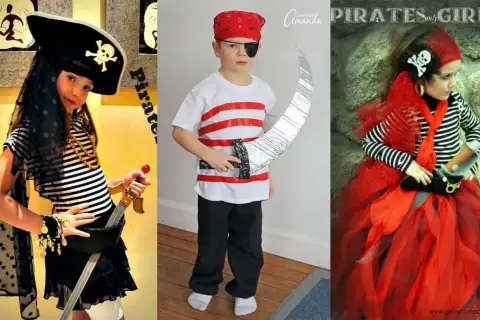 Niñas con un increíble disfraz pirata casero, listas para la aventura.